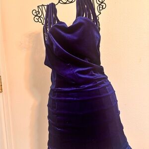 Grace Karin Royal Blue Velvet Midi Dress